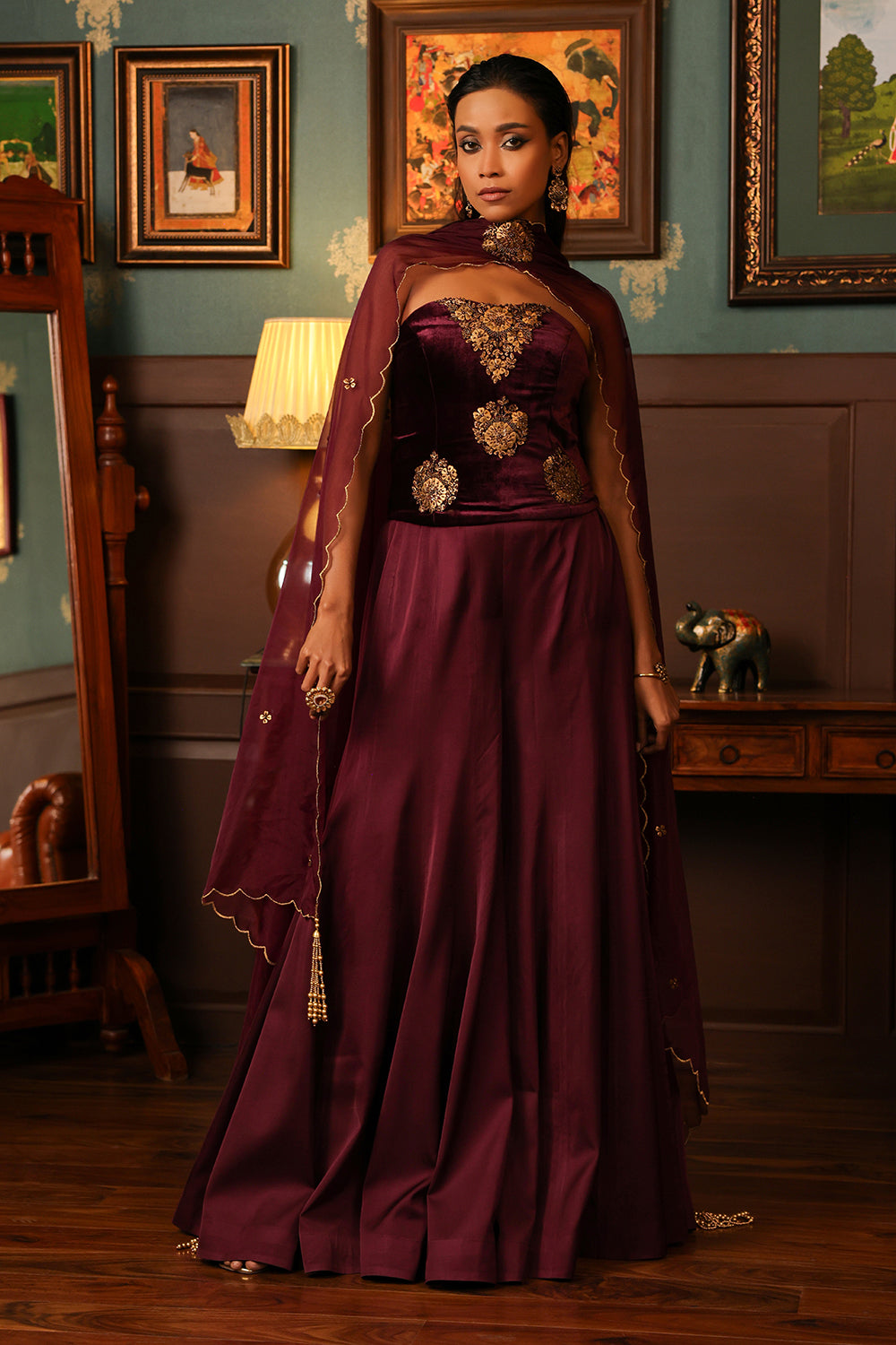 Burgundy Corset Sharara Set