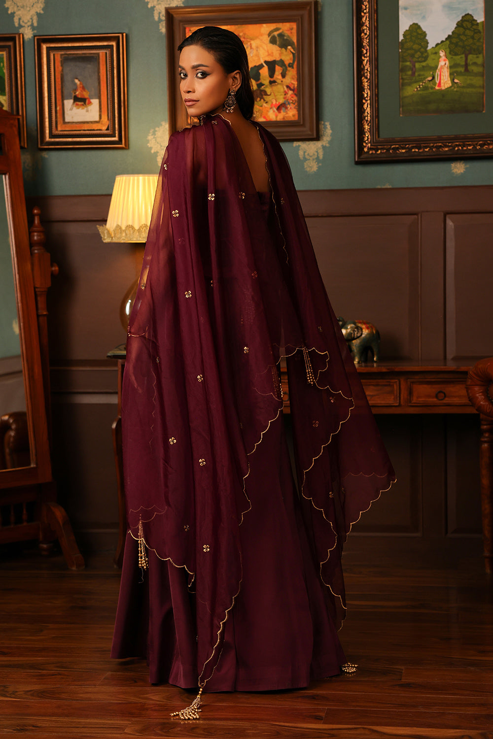 Burgundy Corset Sharara Set