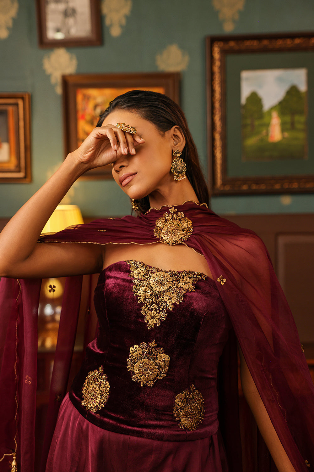 Burgundy Corset Sharara Set