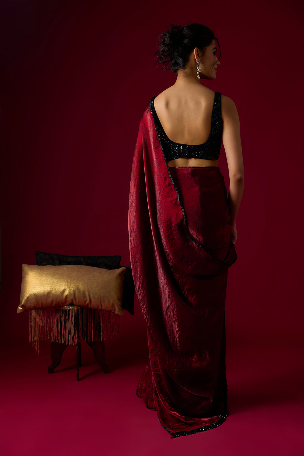 Burgundy Tissue Saree Set