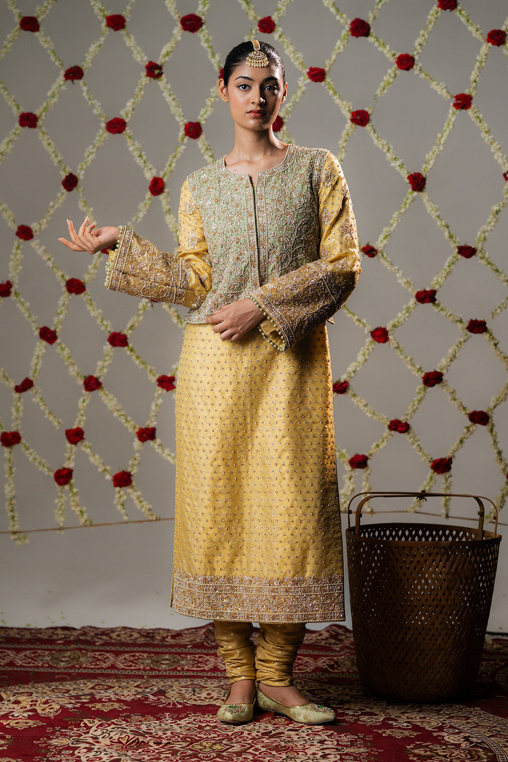 Butter Yellow Booti Tissue Jacket Set