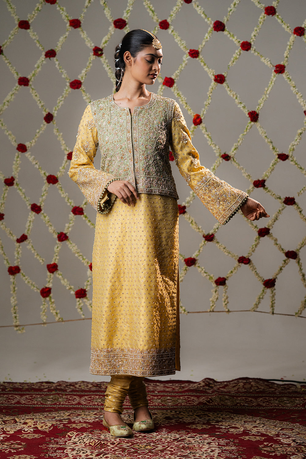 Butter Yellow Booti Tissue Jacket Set