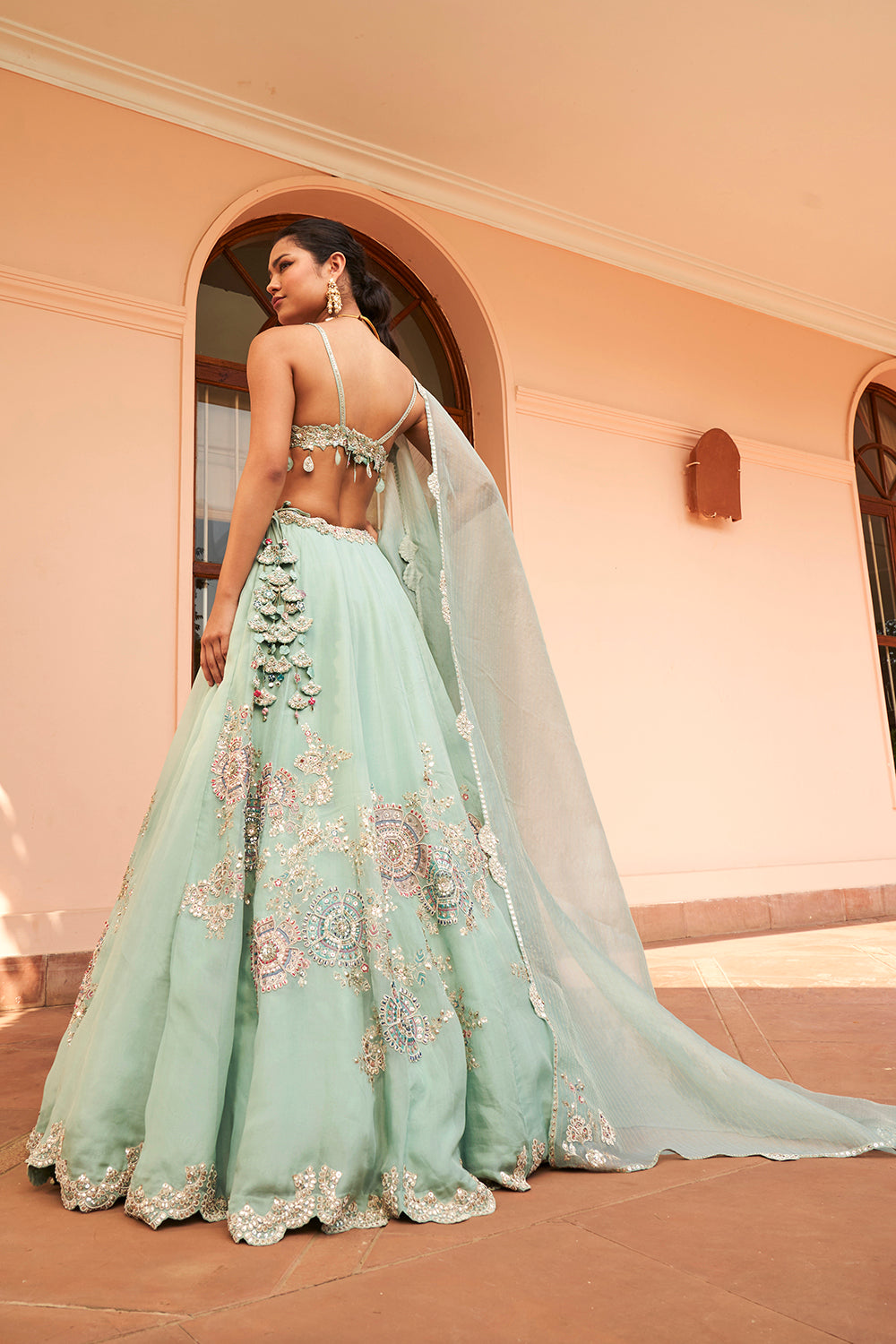 Cadet Blue Embroidered Lehenga