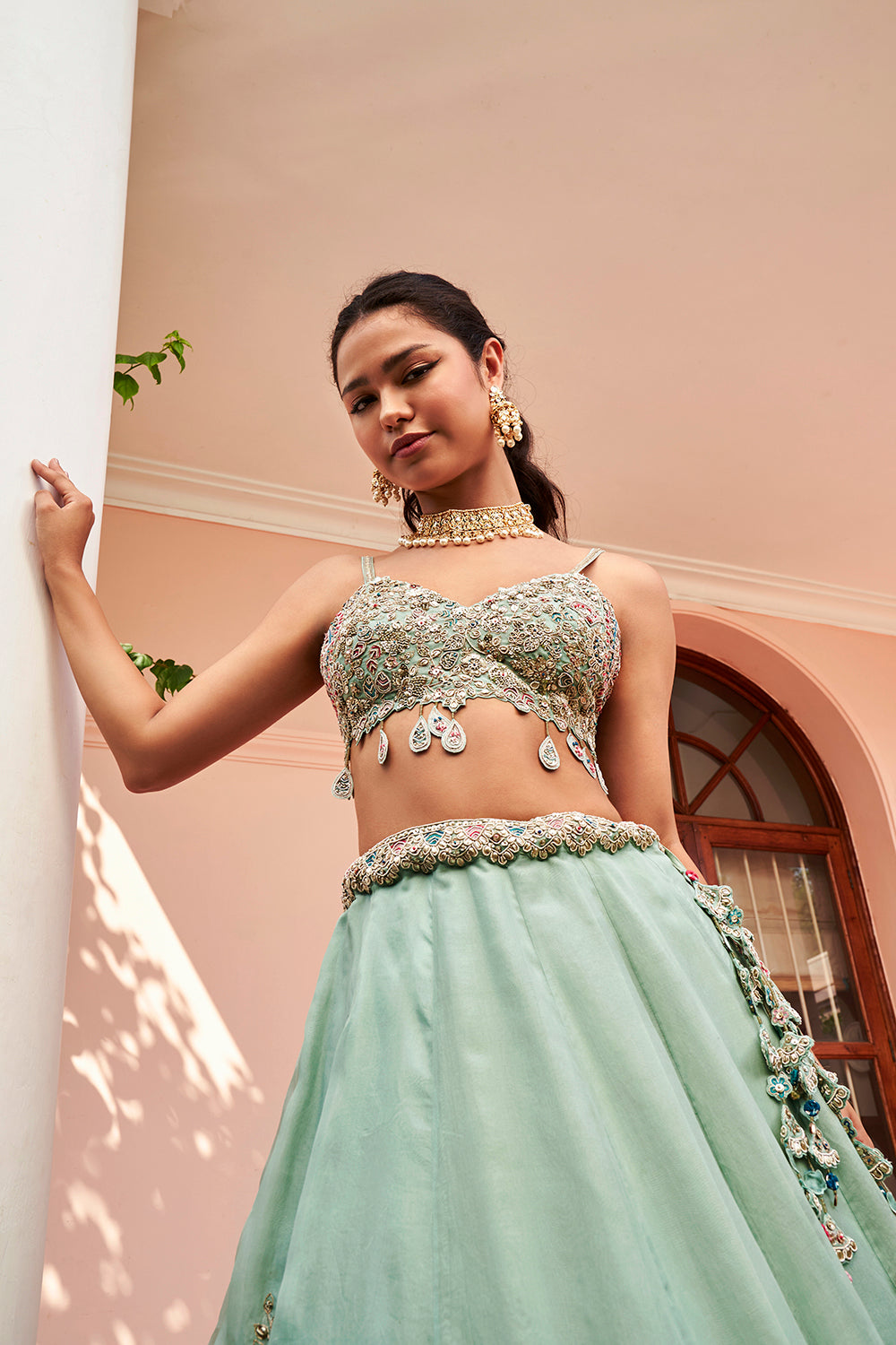 Cadet Blue Embroidered Lehenga