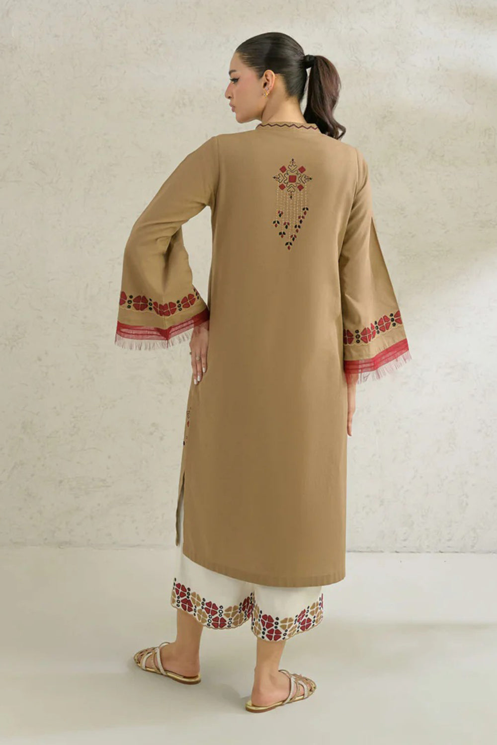 Camel Embroidered Comfort Fit Kurta Set
