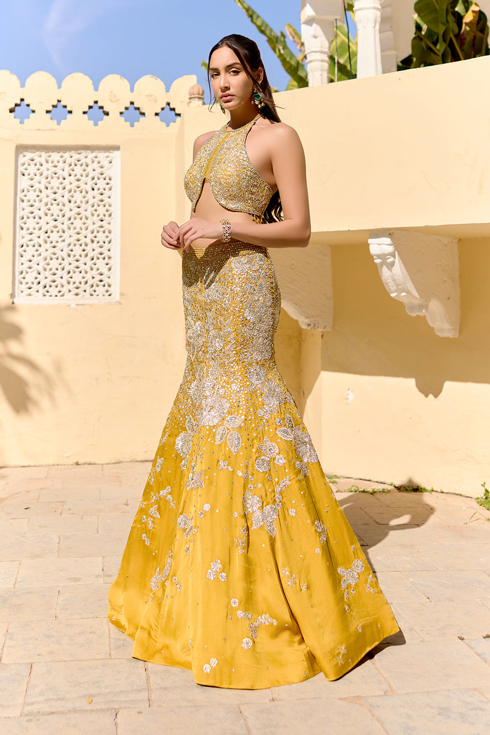 Canary Yellow Fish Cut Lehenga