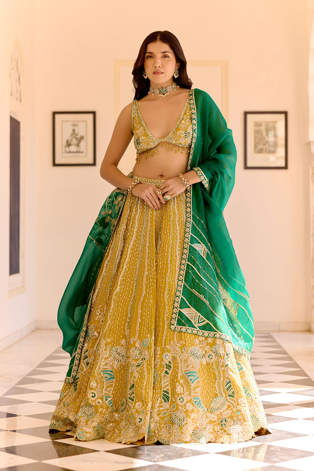 Canary Yellow Organza Lehenga Set
