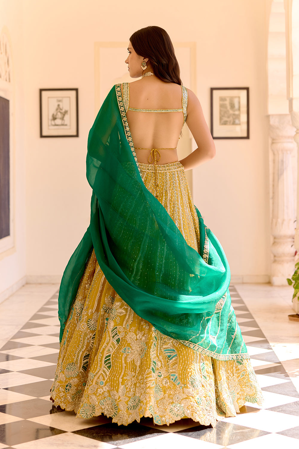Canary Yellow Organza Lehenga Set