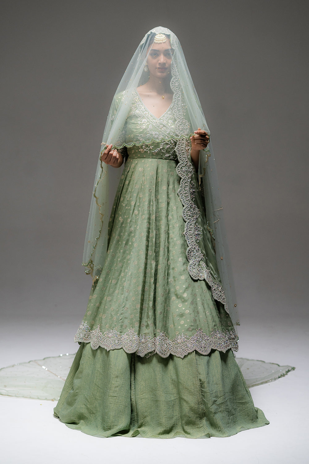 Celadon Green Angrakha Lehenga Set