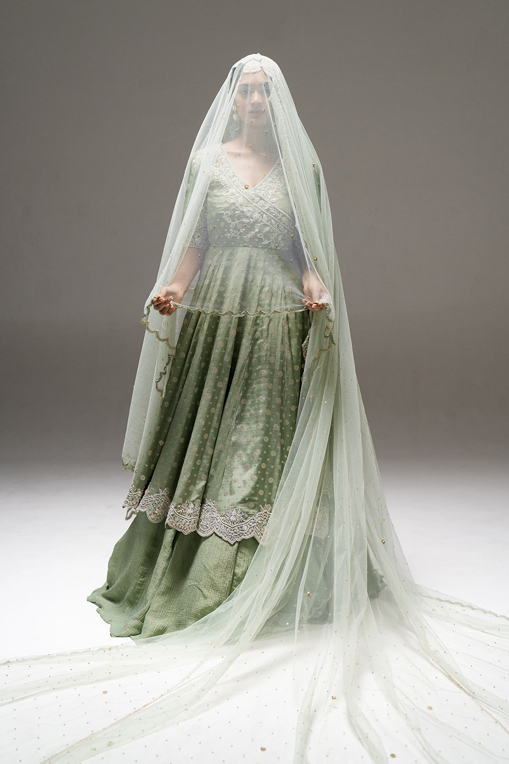 Celadon Green Angrakha Lehenga Set