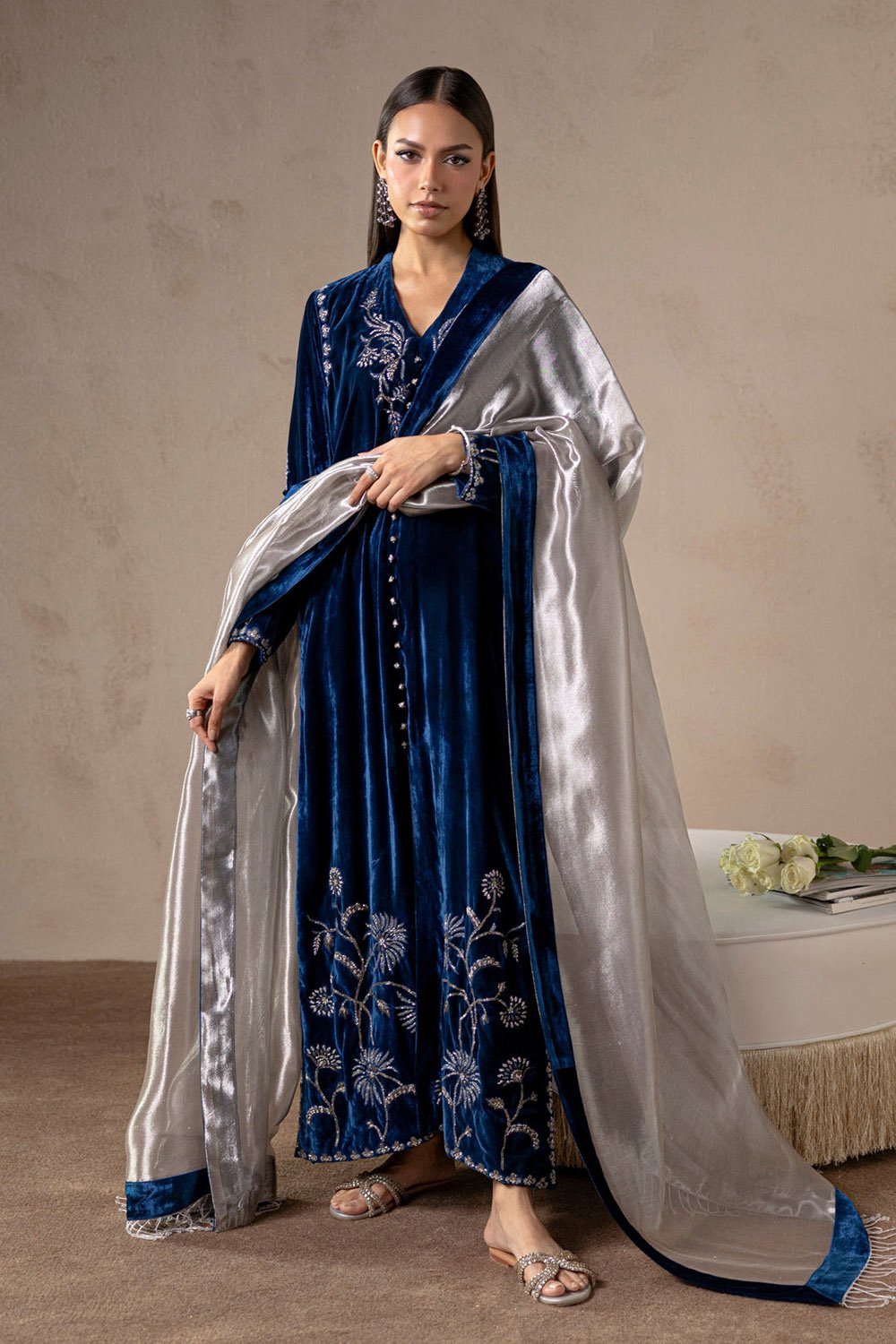 Celestial Blue Velvet Suit Set