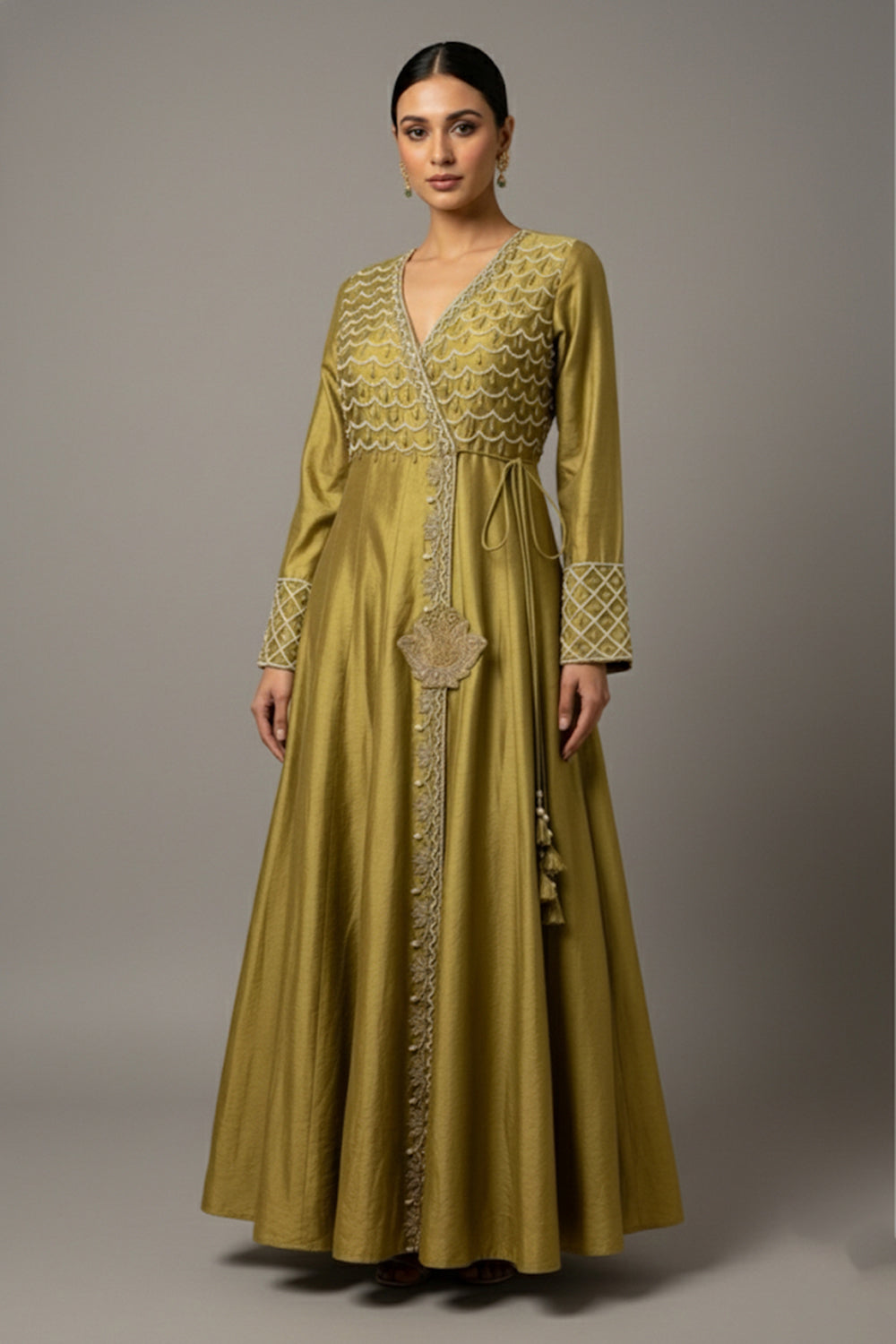 Chanderi Angrakha with Pants Paired with Organza Dupatta