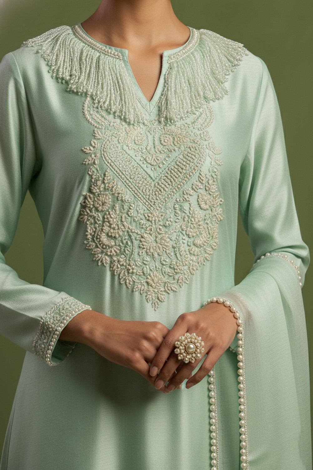 Chanderi Silk Hand Embroidered Kurta Set in Blue