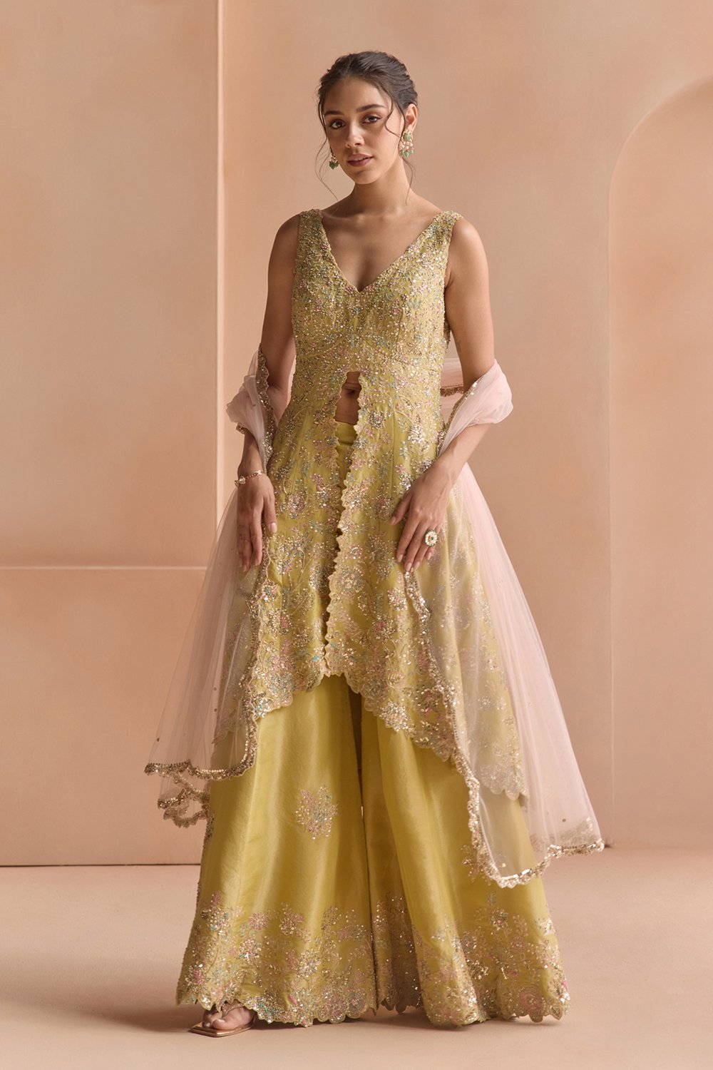 Citrus Yellow Embroidered Sharara Set
