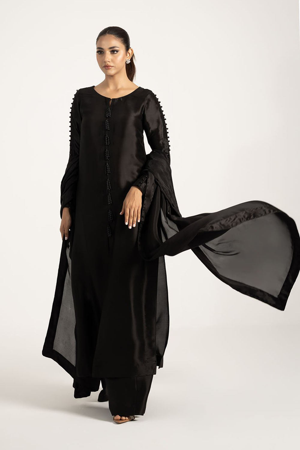 Classic Black Pure Silk Kurta Set