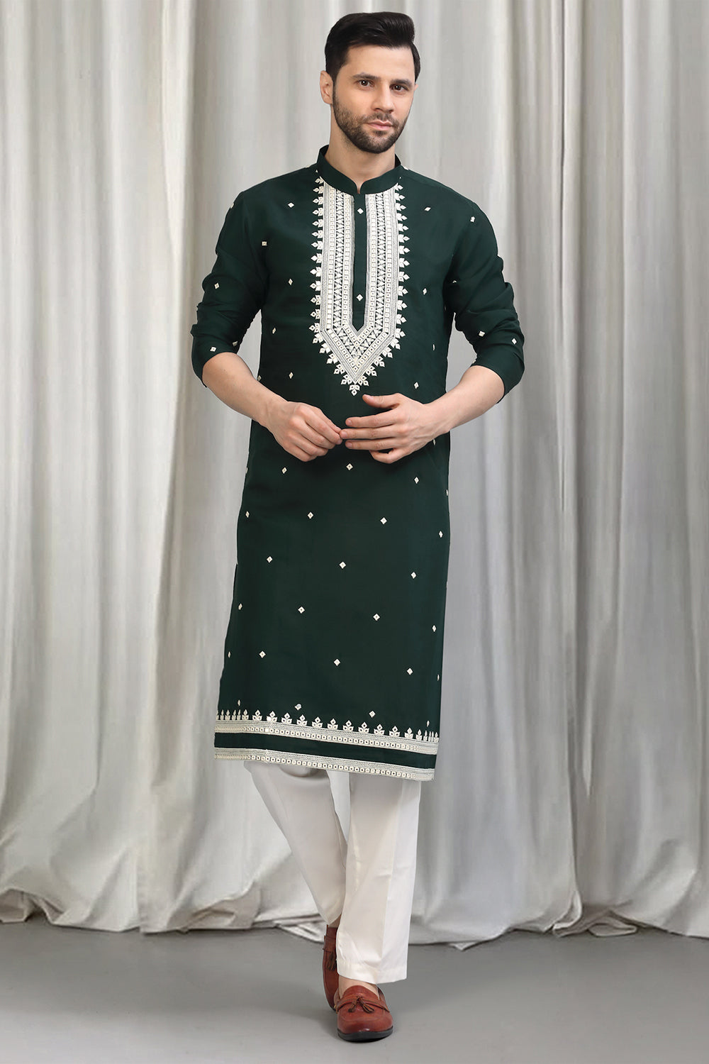 Classic  Embroidered Kurta With Back Elastic Pants