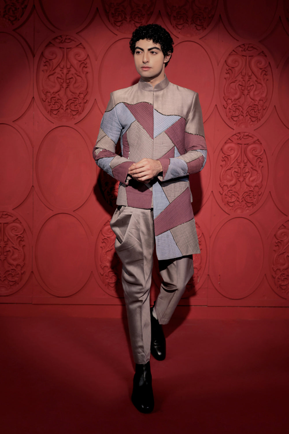 Colorblock Pin-tuck Bandhgala Set