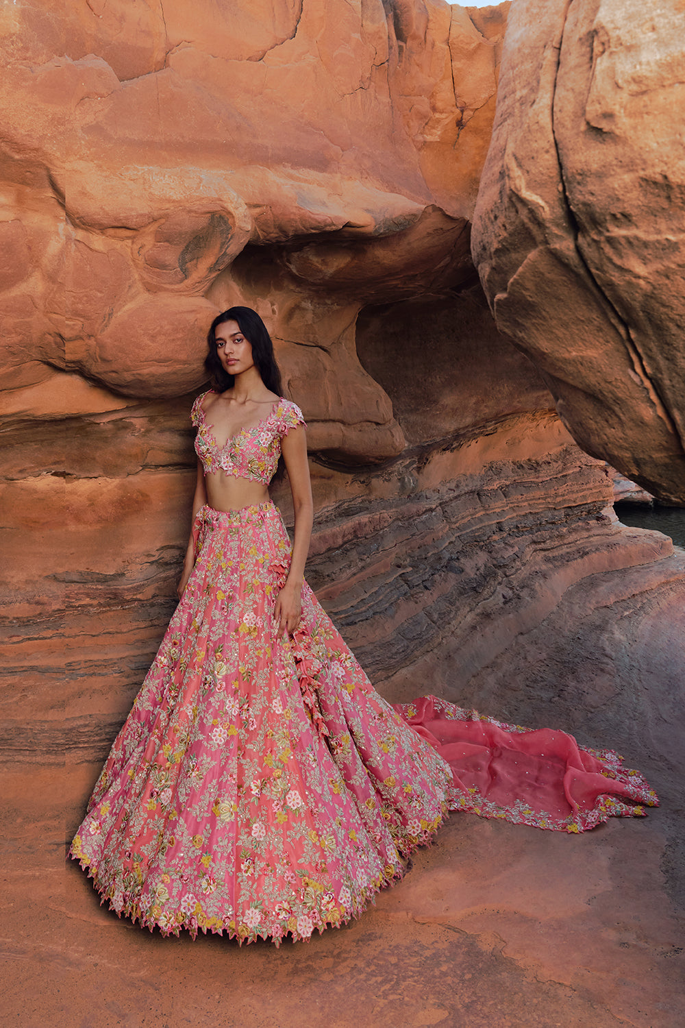 Coral And Pink Utsa Lehenga Set