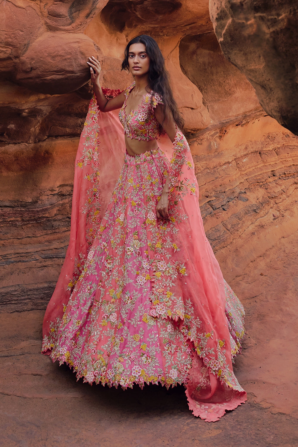 Coral And Pink Utsa Lehenga Set