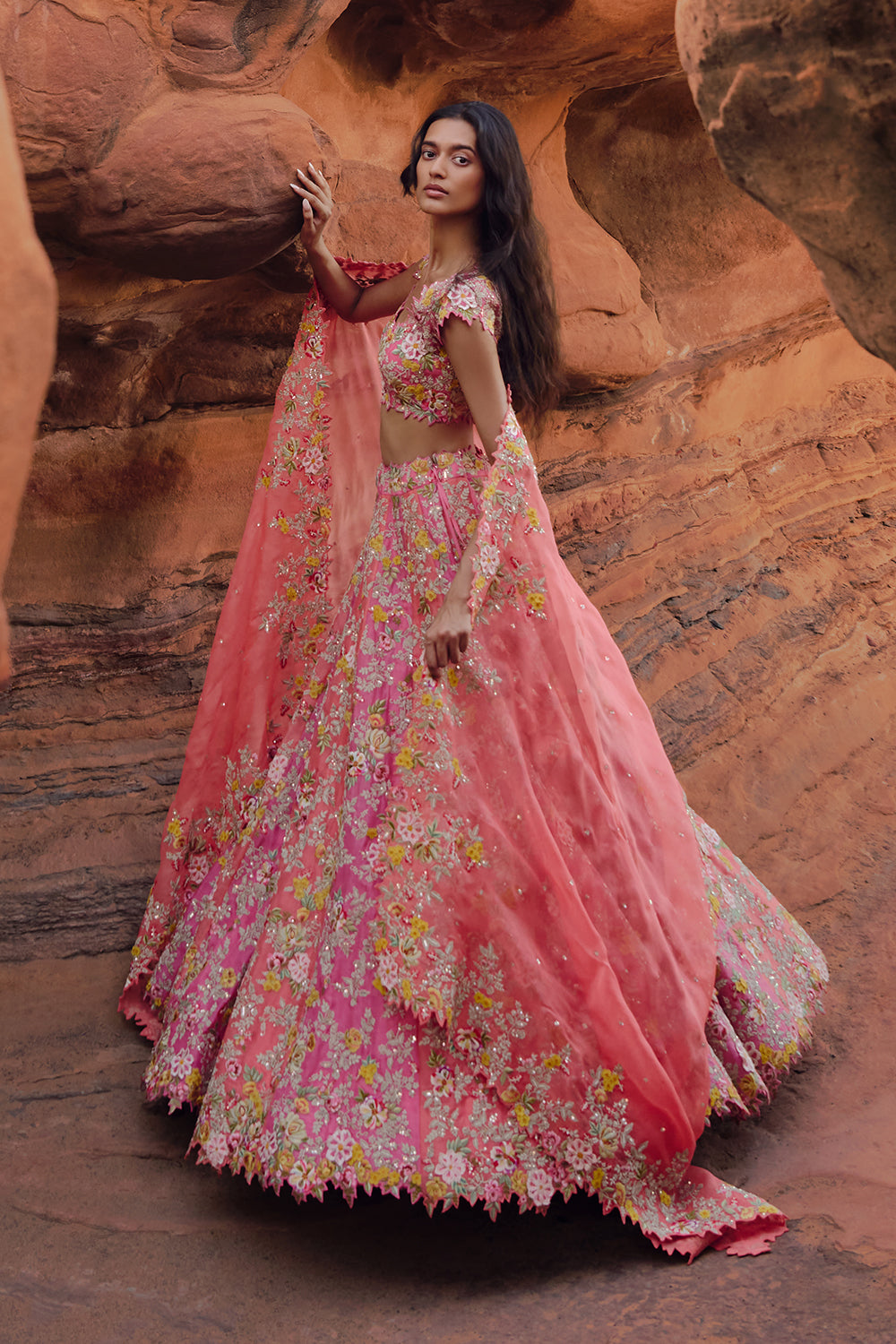 Coral And Pink Utsa Lehenga Set