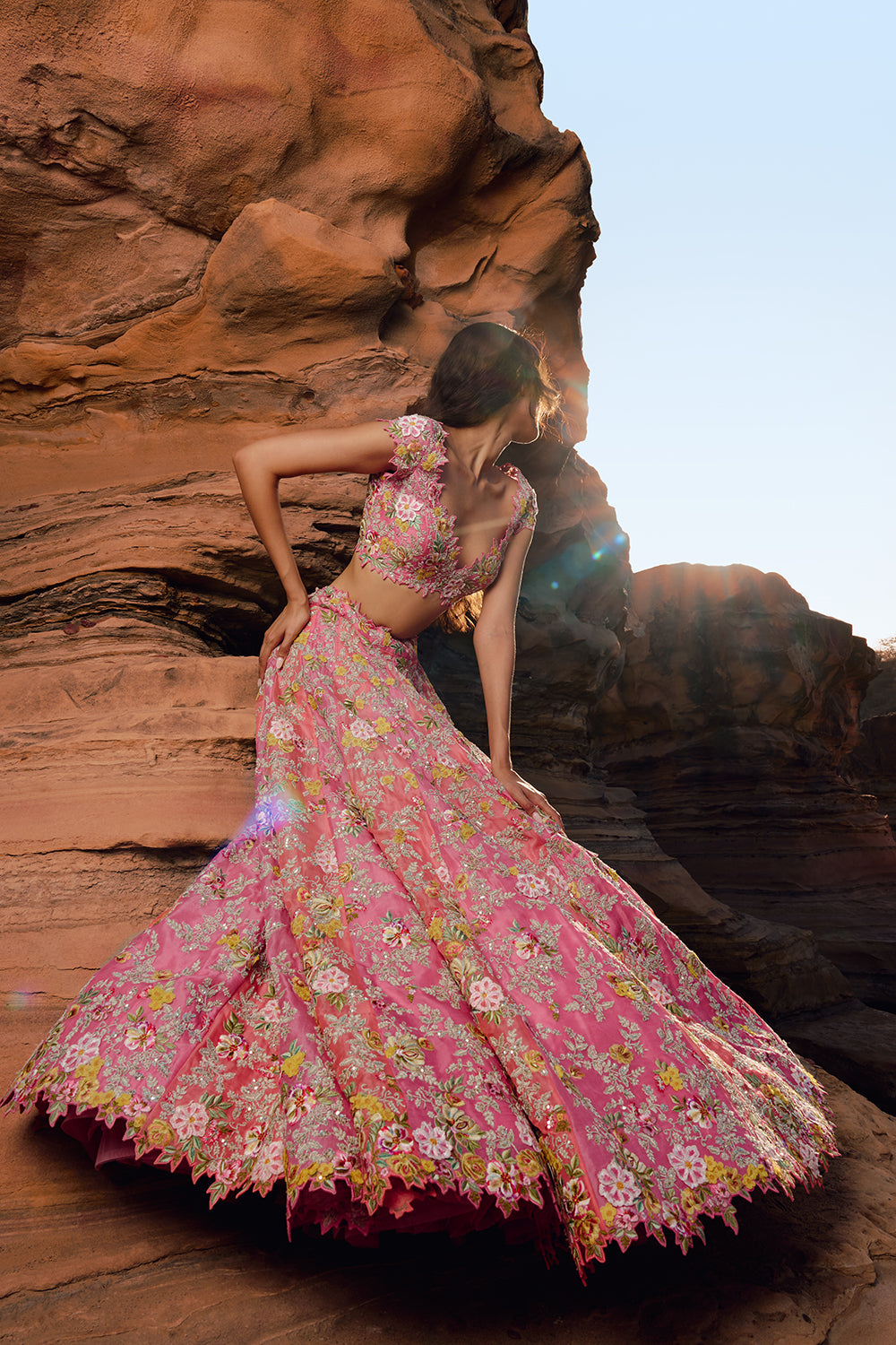Coral And Pink Utsa Lehenga Set