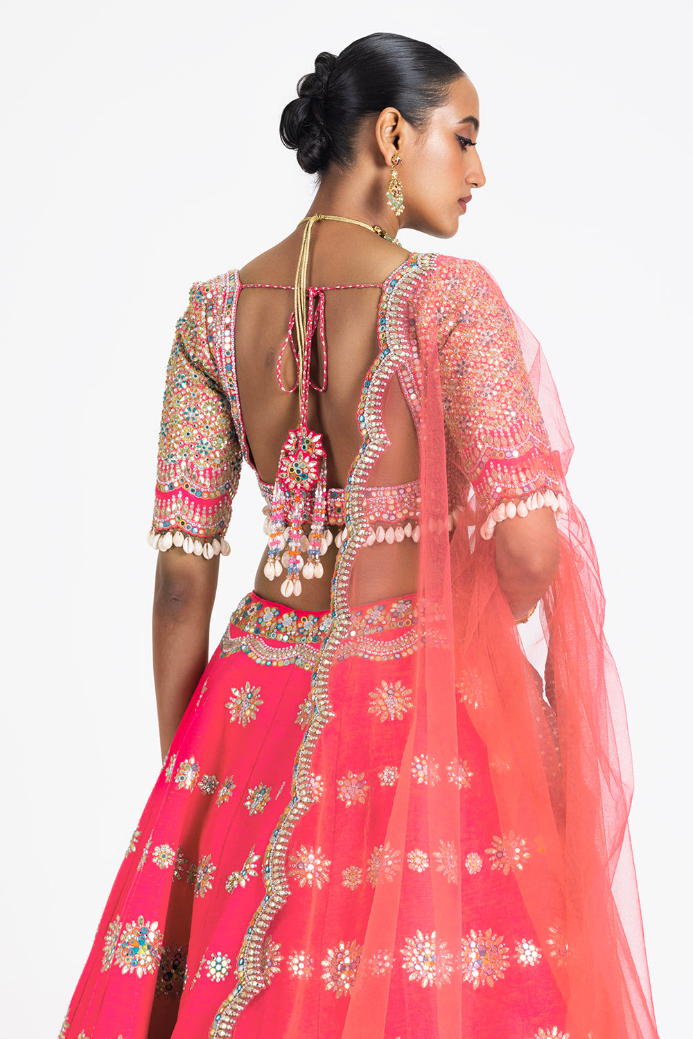 Coral Pink Raw Silk Lehenga Set