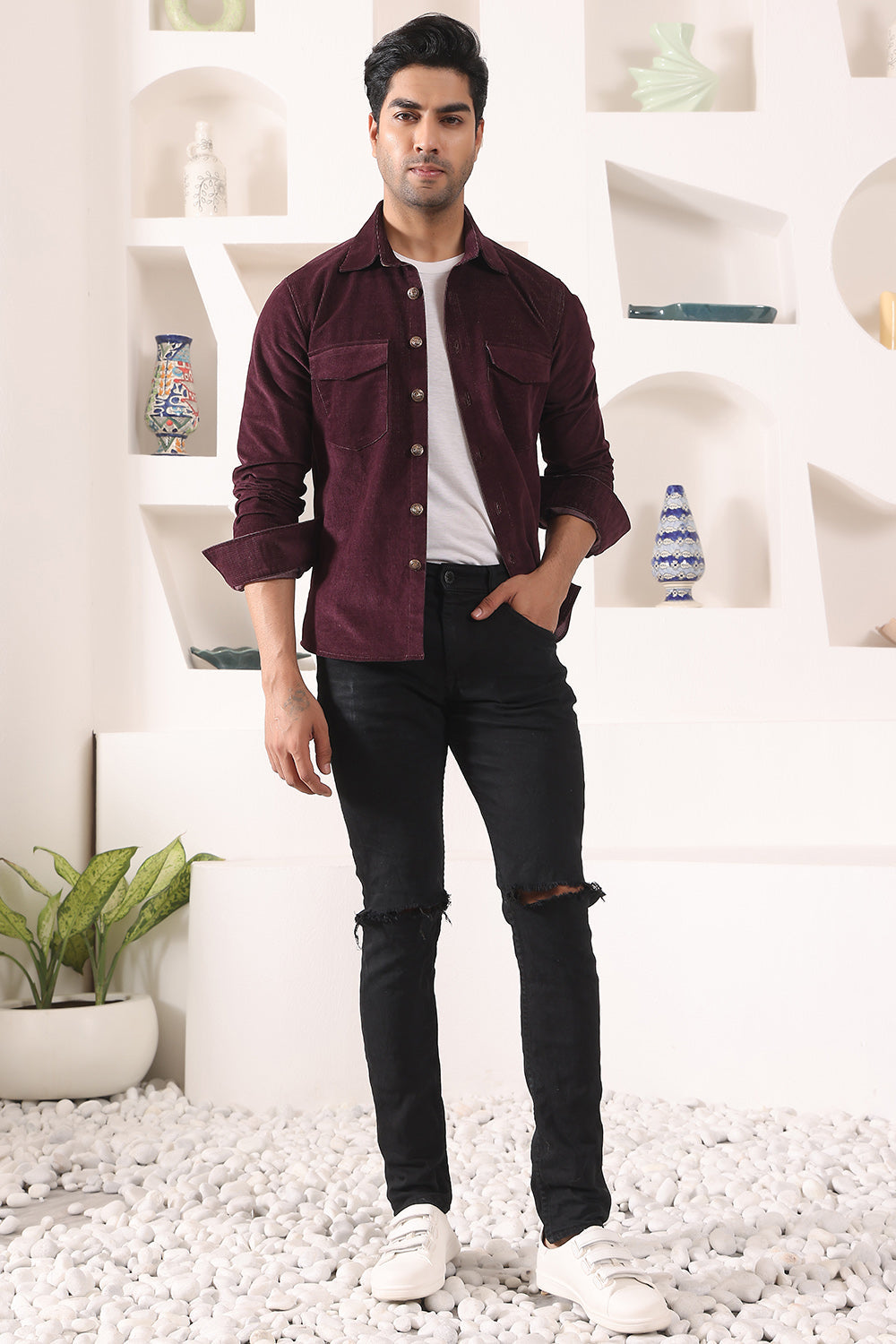 Corduroy Over Shirt with Patch Pockets