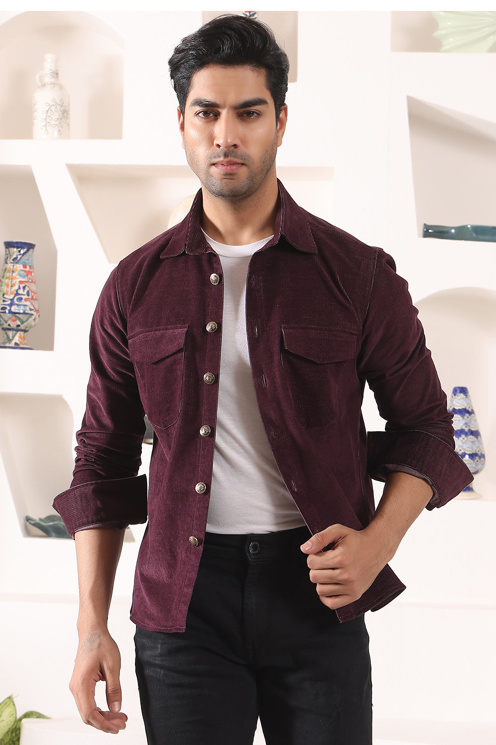 Corduroy Over Shirt with Patch Pockets