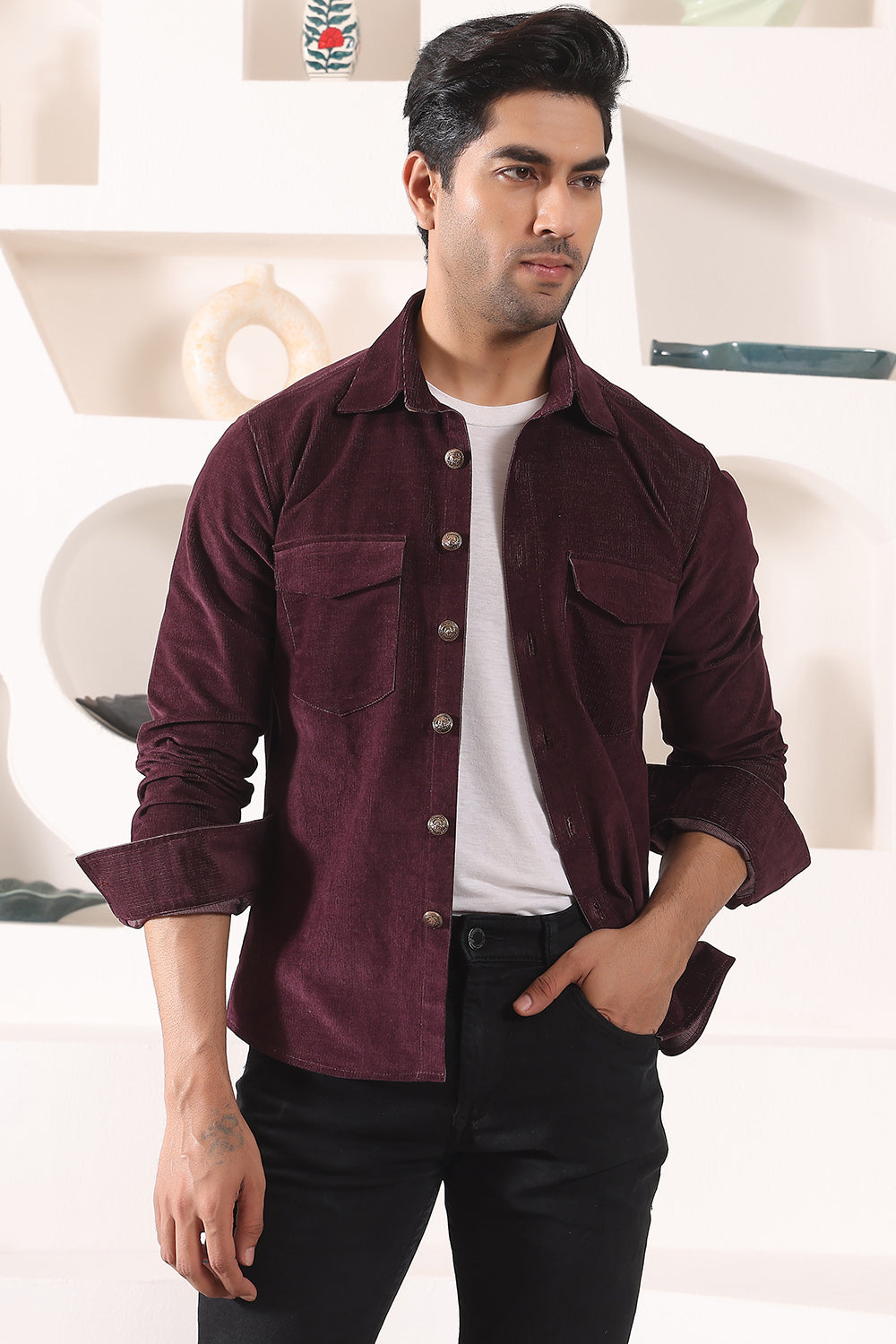 Corduroy Over Shirt with Patch Pockets