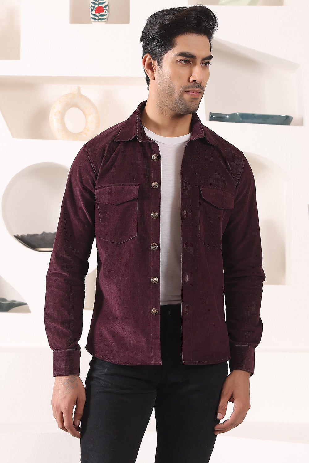 Corduroy Over Shirt with Patch Pockets