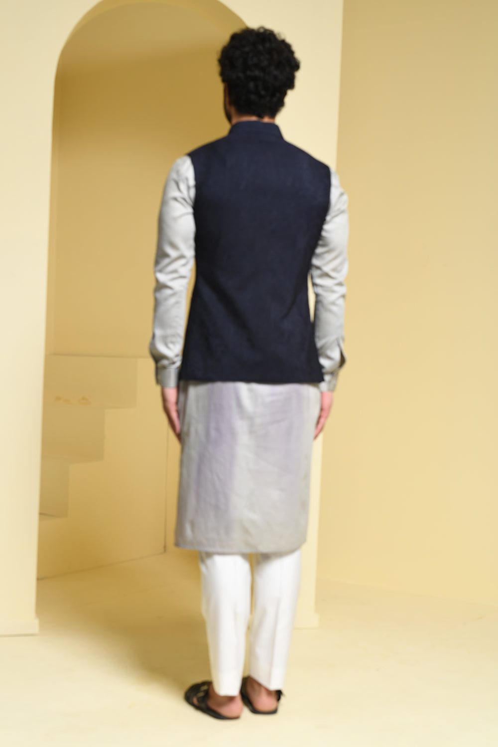 Cotton Grey kurta pants with contrasting silk embroidered jacket