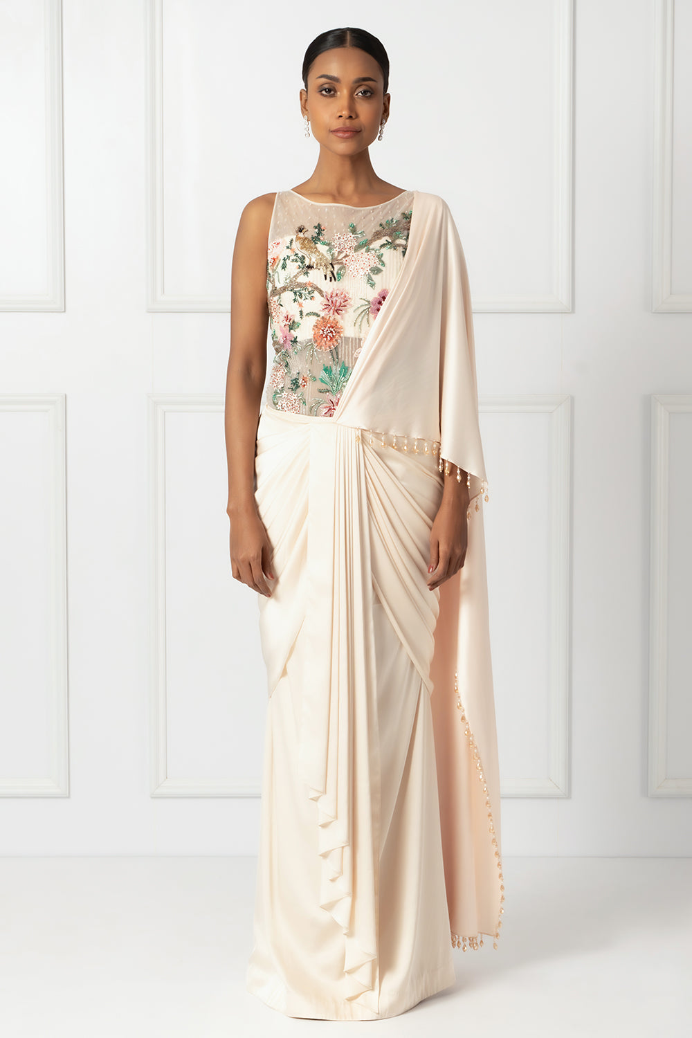 Creame drape saree set