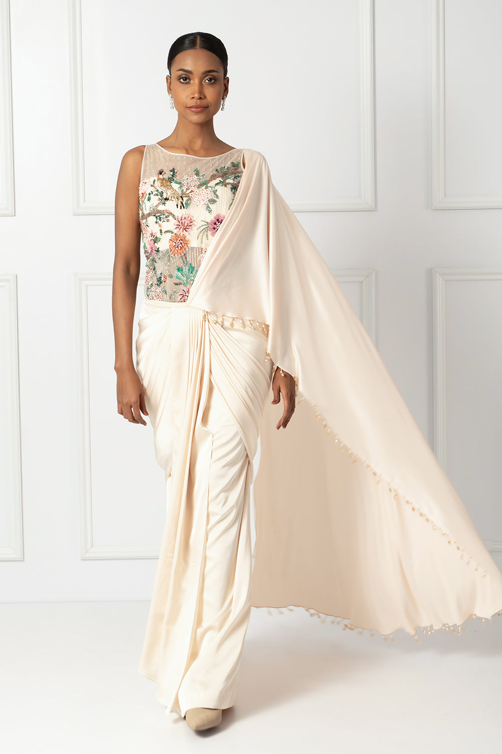 Creame drape saree set