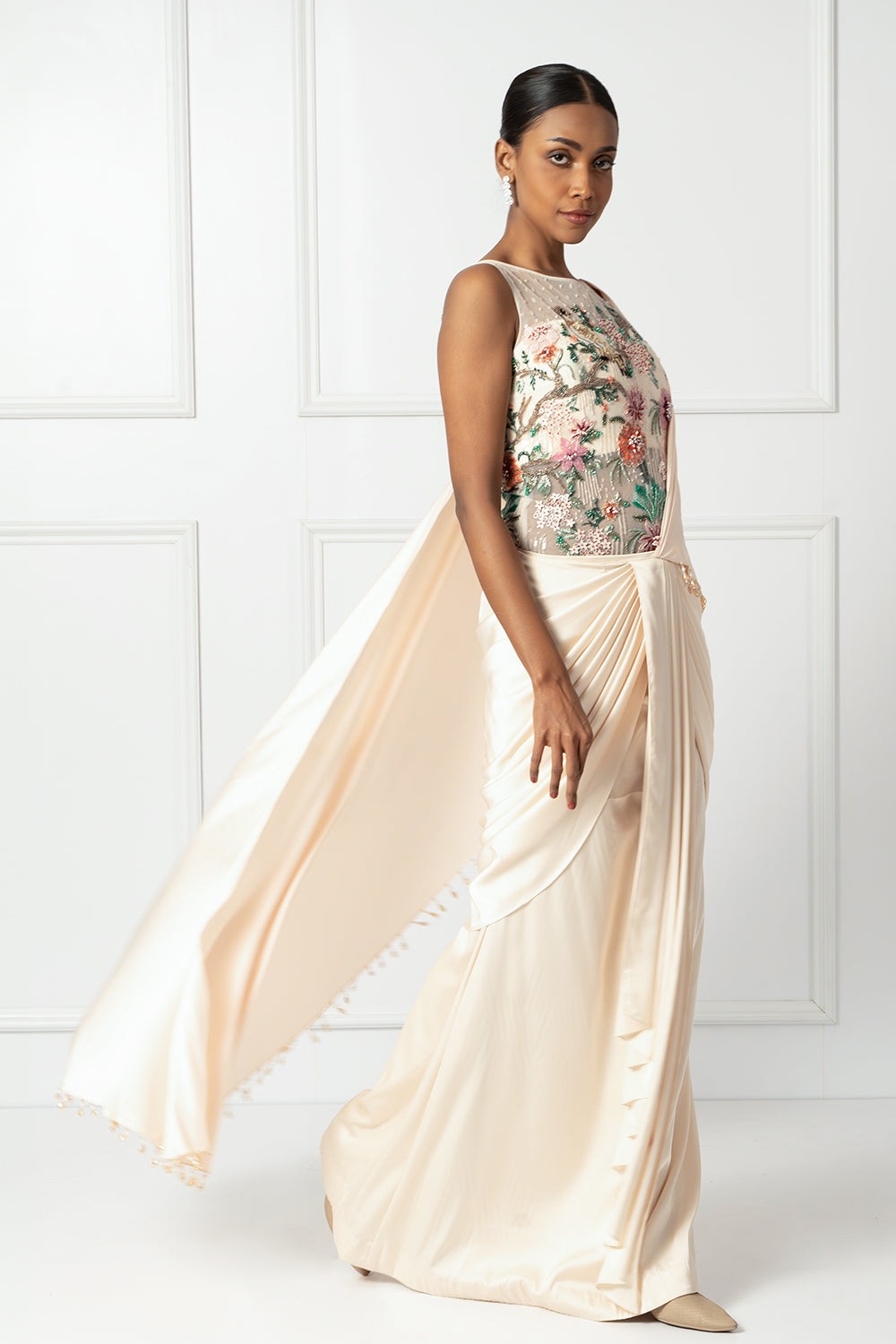 Creame drape saree set
