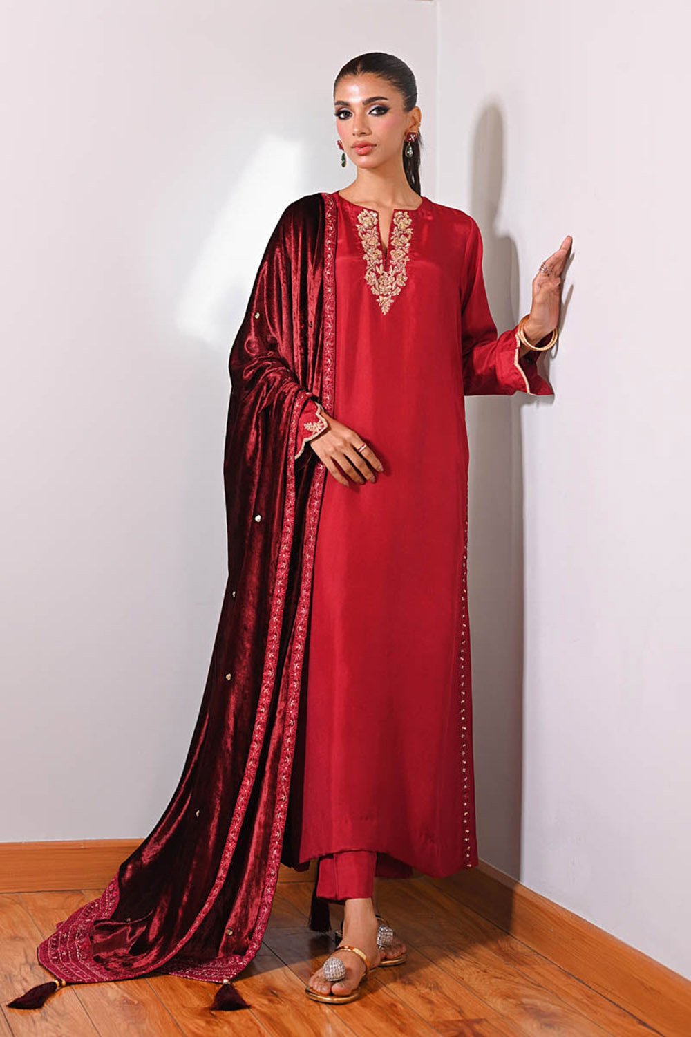 Crimson Muse  Velvet Suit Set
