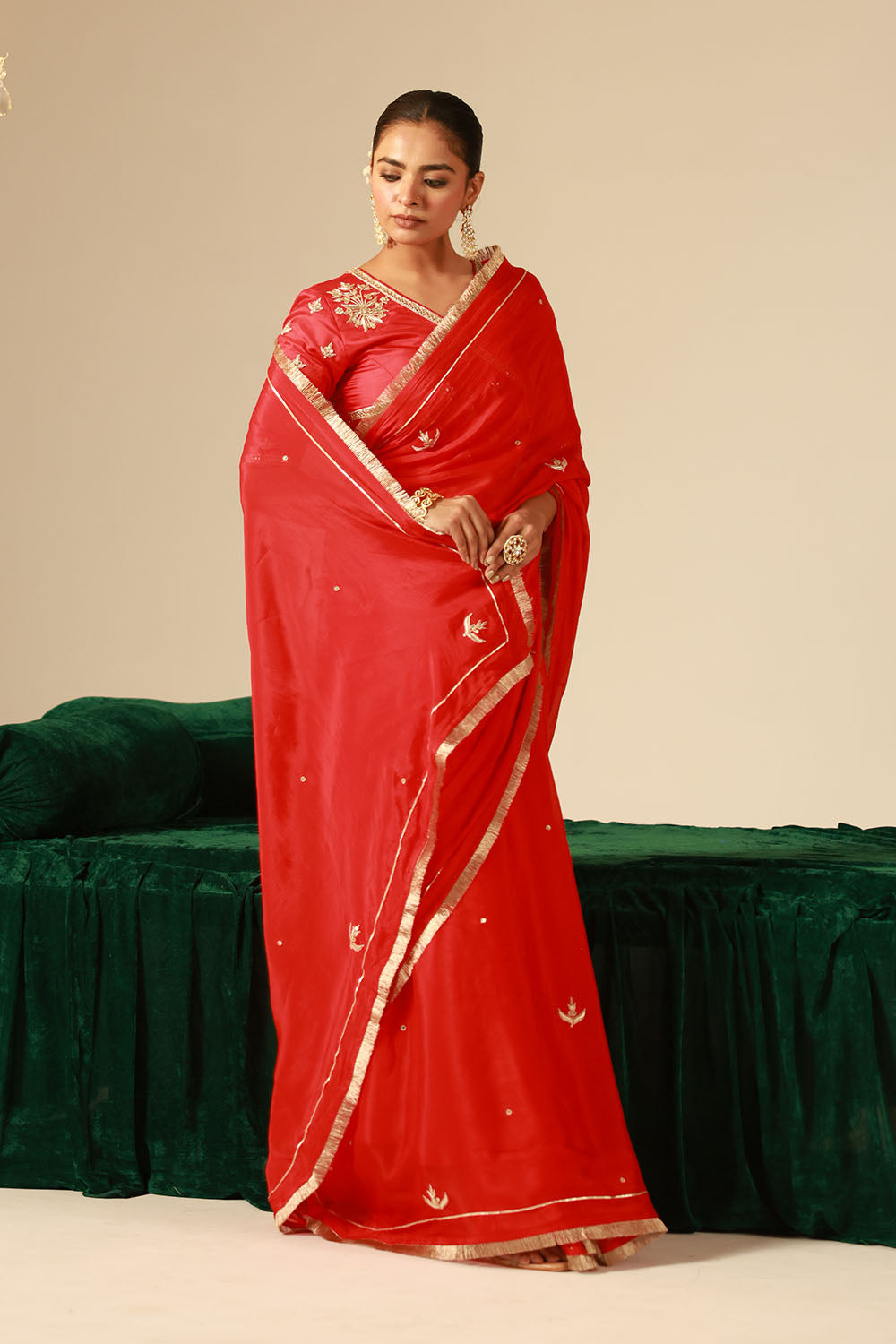 Crimson Red Chinon Saree