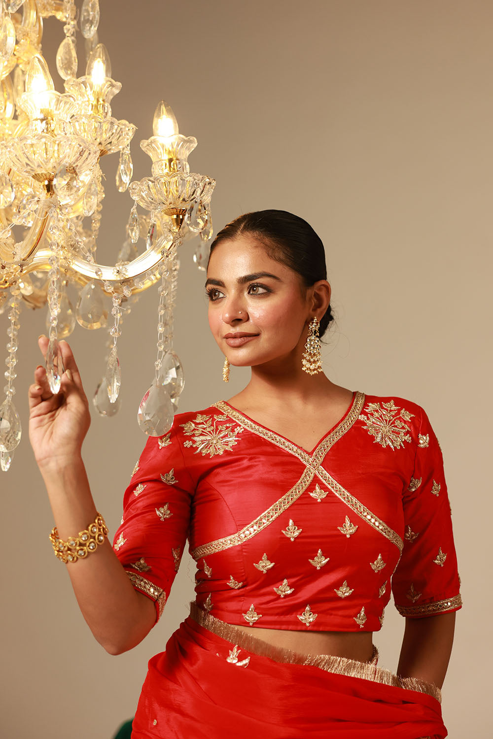 Crimson Red Chinon Saree