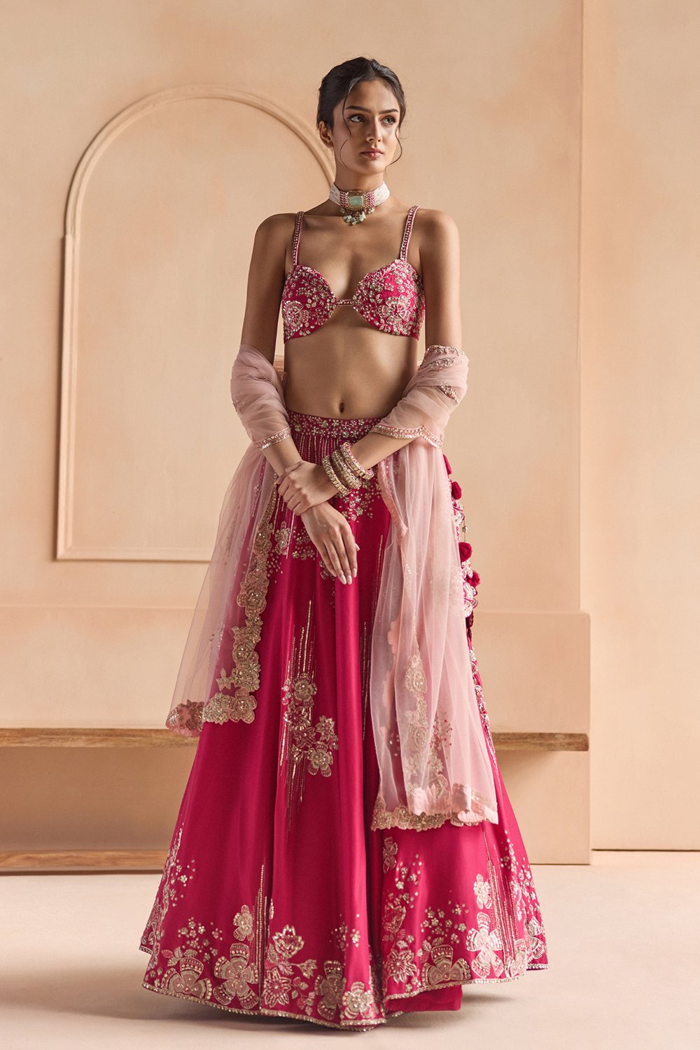 Cut Ruby Embroidered Mulberry Lehenga Set