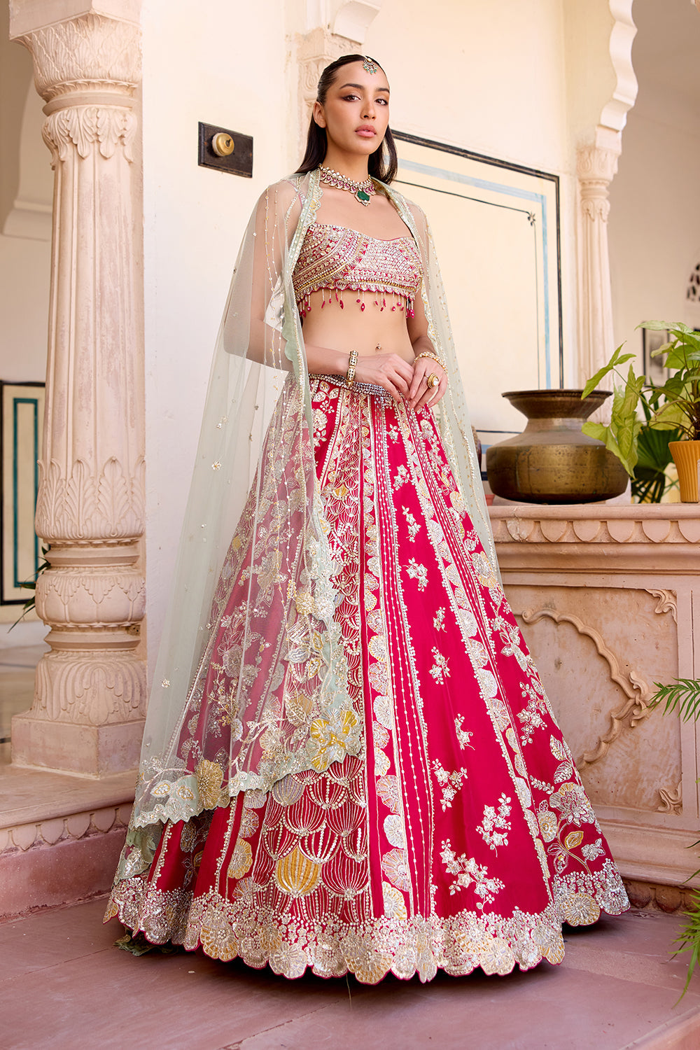 Cut Ruby Mulberry Silk Lehenga Set