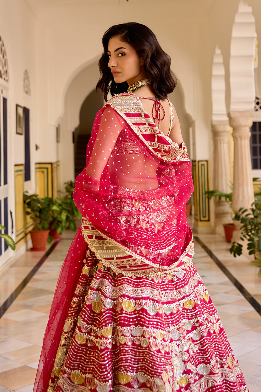 Cut Ruby Organza Lehenga Set