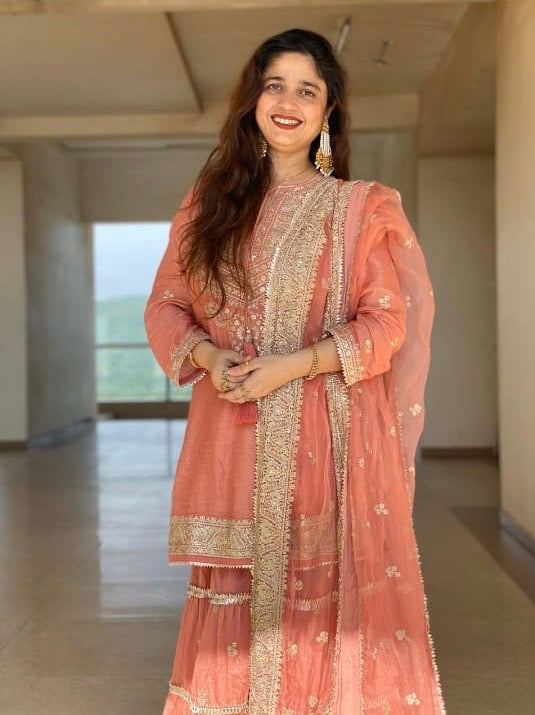 Rati Coral Short Sharara Set