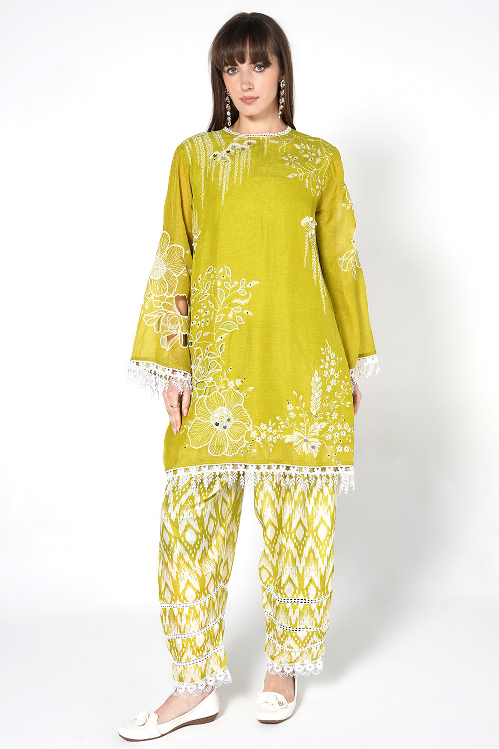 Daily Drama Mehndi Green Linen Designer Co-Ord Set