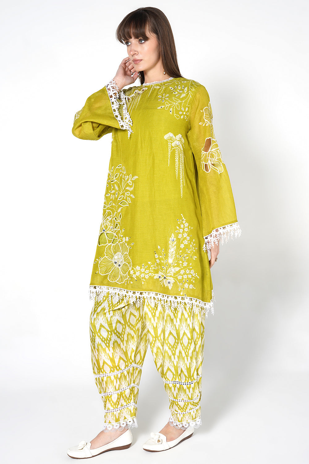 Daily Drama Mehndi Green Linen Designer Co-Ord Set