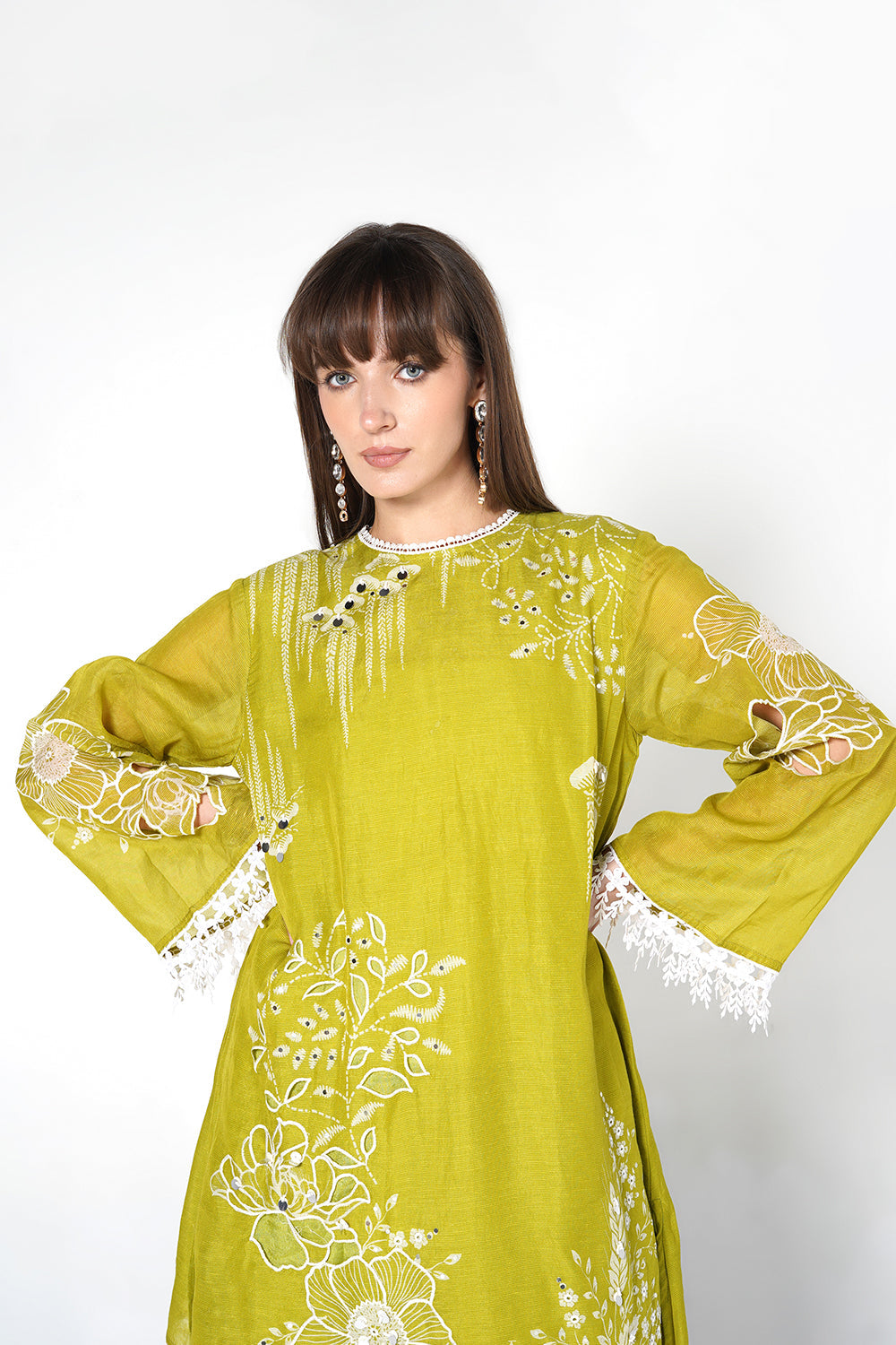 Daily Drama Mehndi Green Linen Designer Co-Ord Set