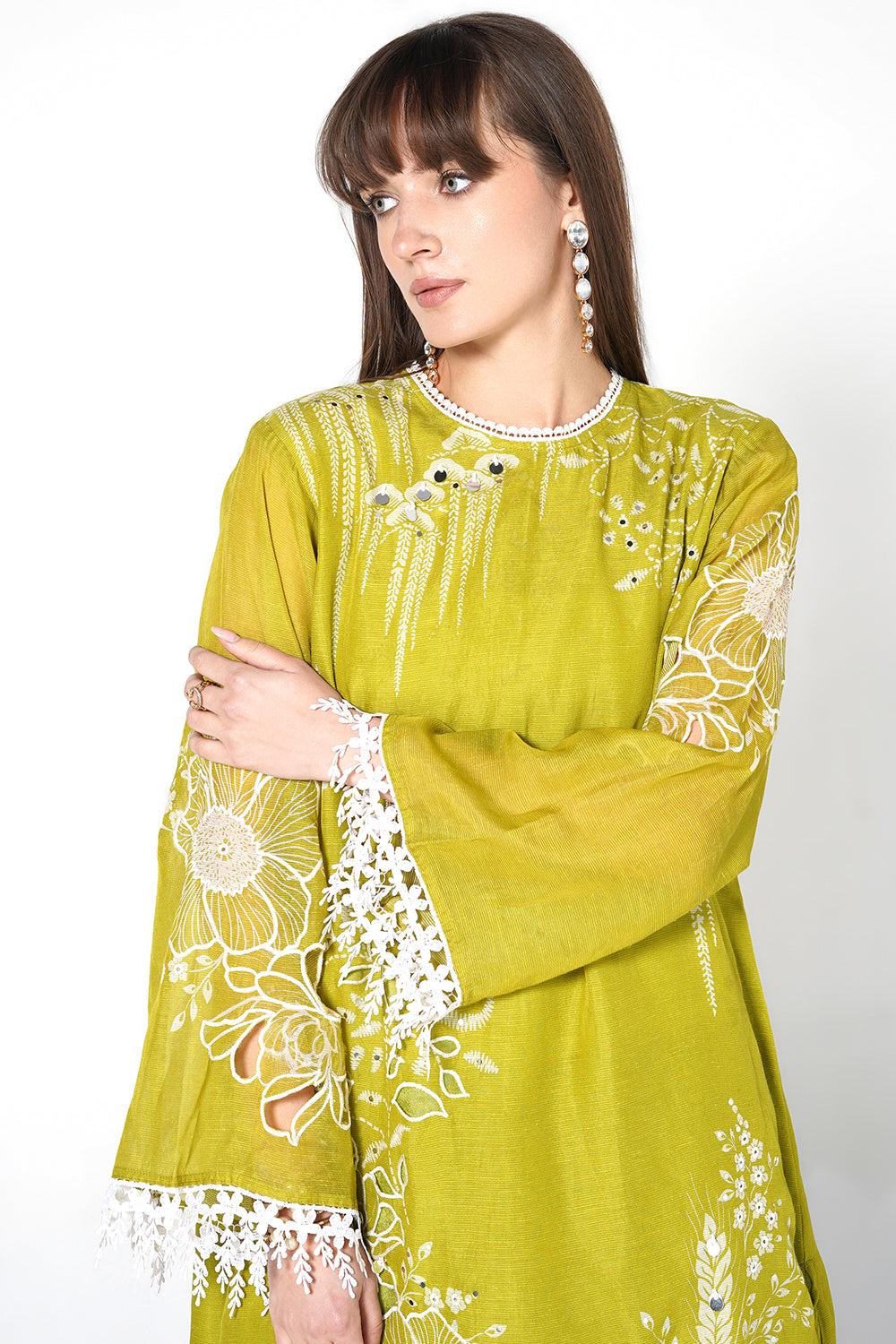 Daily Drama Mehndi Green Linen Designer Co-Ord Set