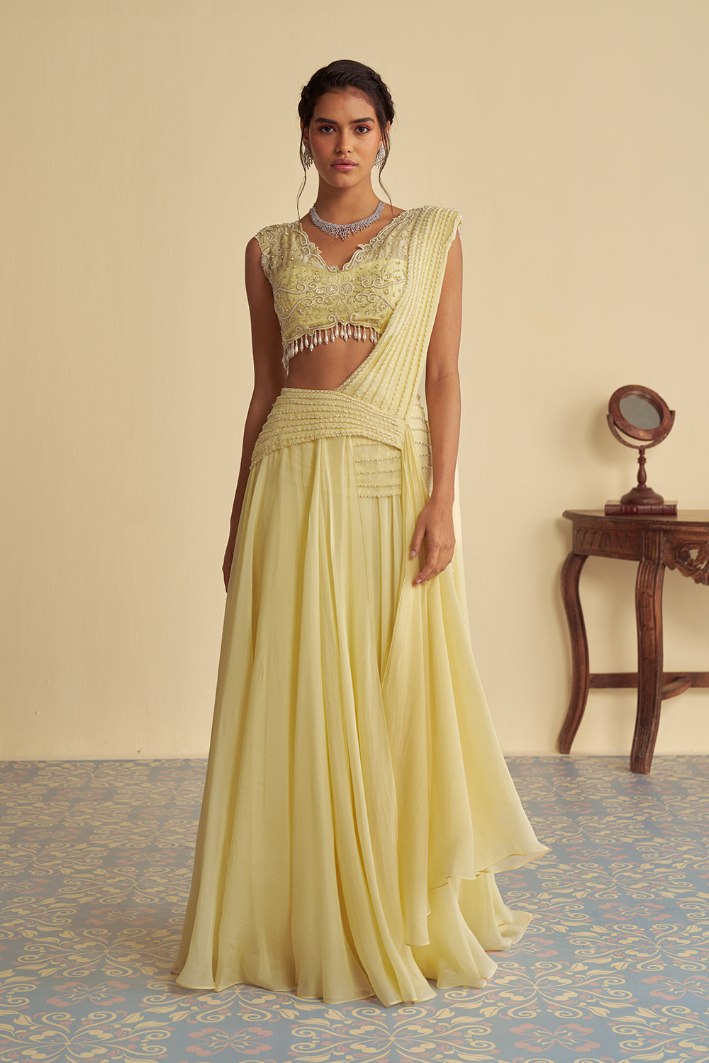 Dandelion mist drape saree set