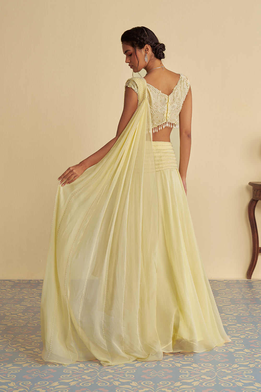Dandelion mist drape saree set