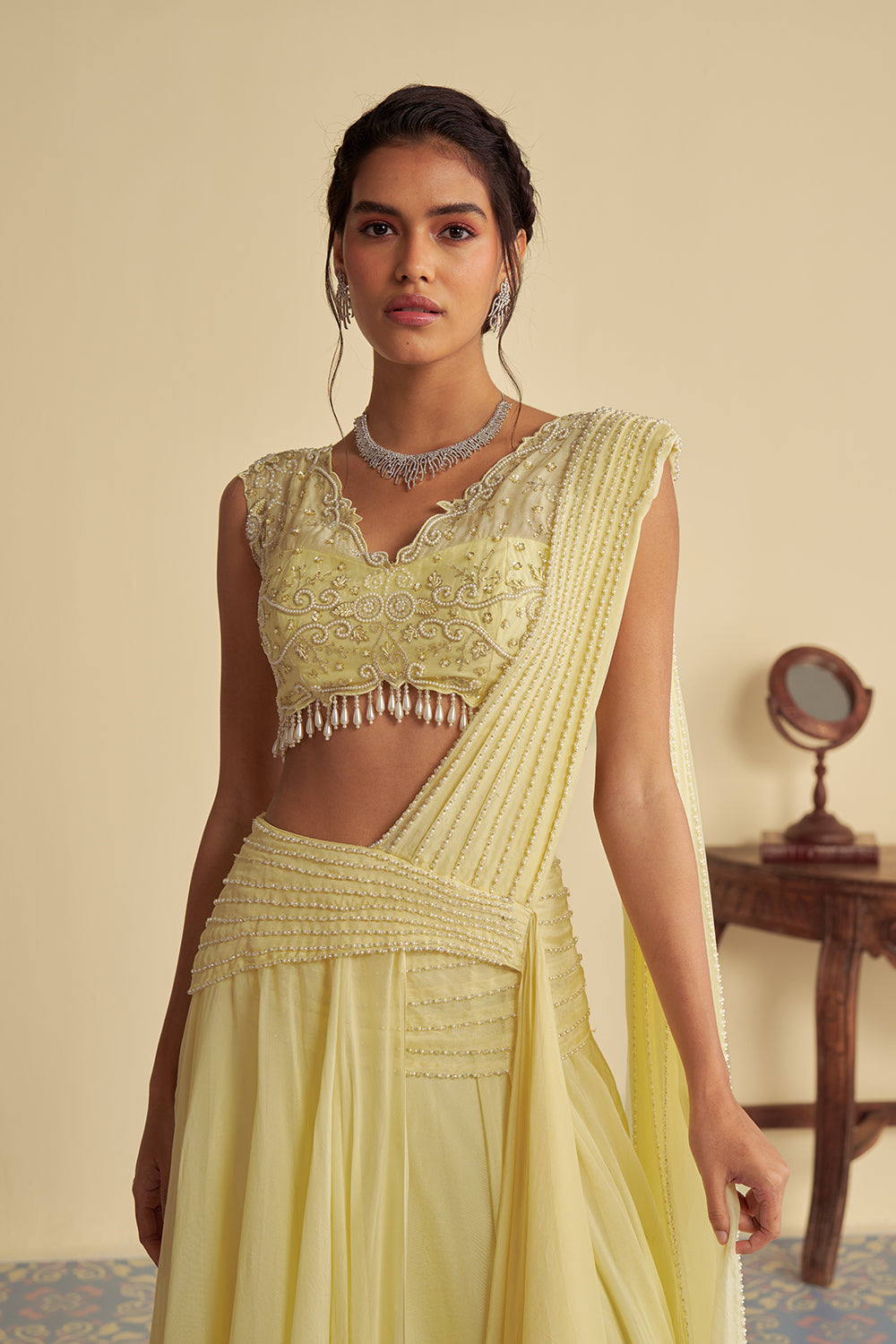 Dandelion mist drape saree set