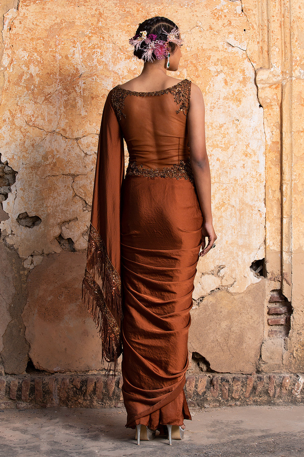 Dark Copper Drape Saree