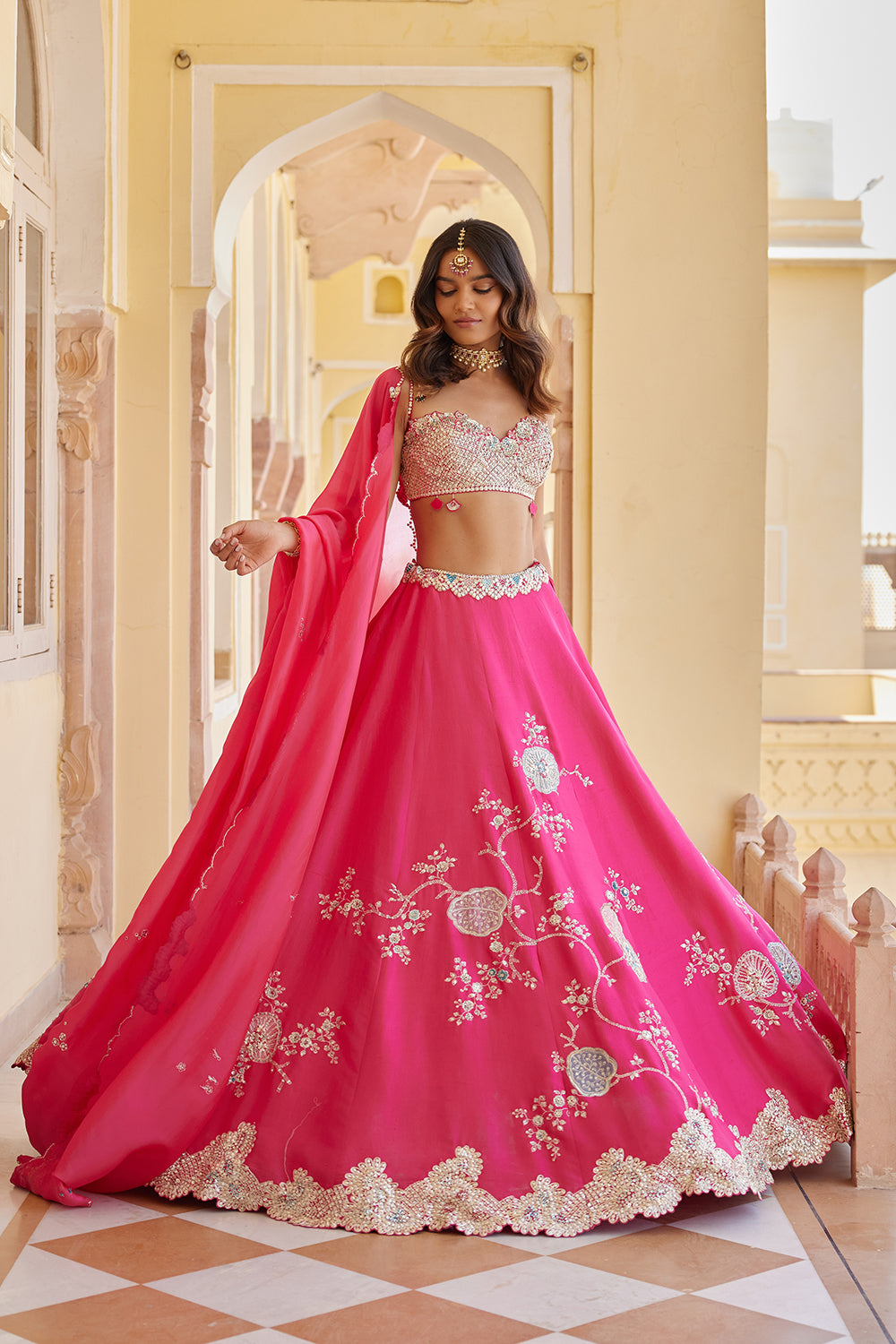 Dark Fuchsia Embroidered Lehenga